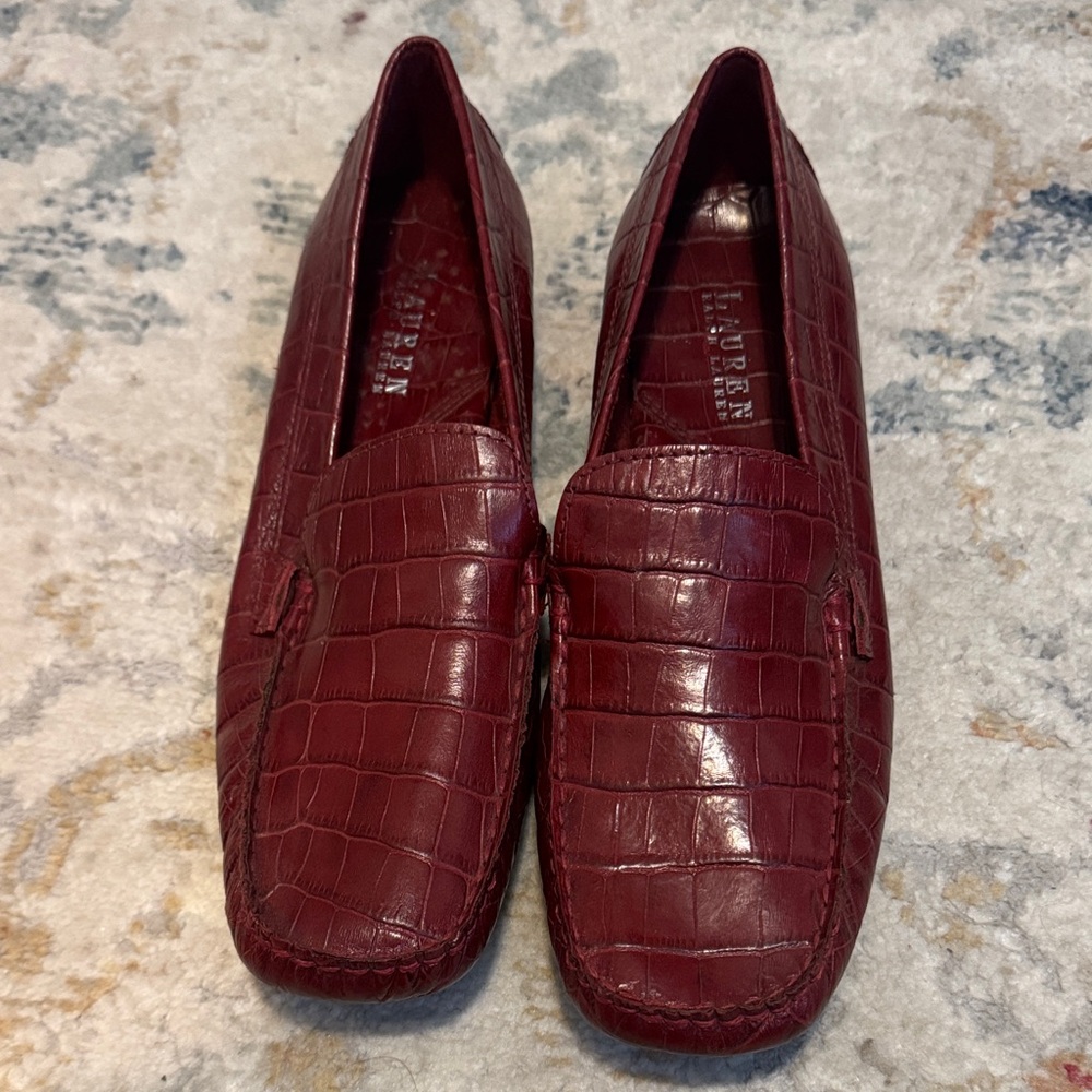 Lauren Ralph Lauren Burgundy Crocodile Loafers